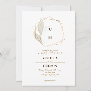 Invitación Crest monograma botánico elegante dorado