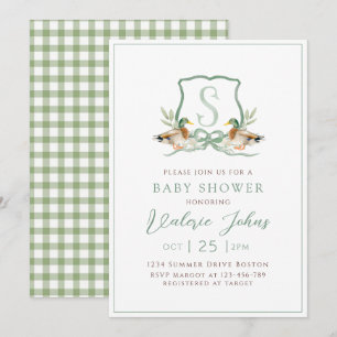 Invitación Crest Monograma de Pato Silvestre Baby shower
