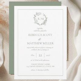 Invitación Crest Monograma Floral Elegante Boda