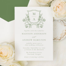 Crest Monograma Floral Verde Elegante de Boda