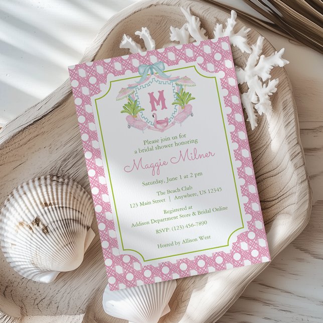 Invitación Crest Monograma Preppy Palm Beach (Subido por el creador)