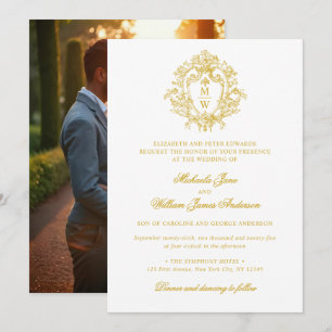 Invitación Crest Monograma Vintage Regencia Foto Boda