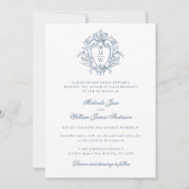 Invitación Crest Monograma Vintage Regencia para Boda sin Fot