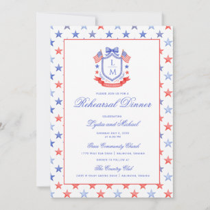 Invitación Crest Patriótico con Banderas de EE. UU.   Cena de