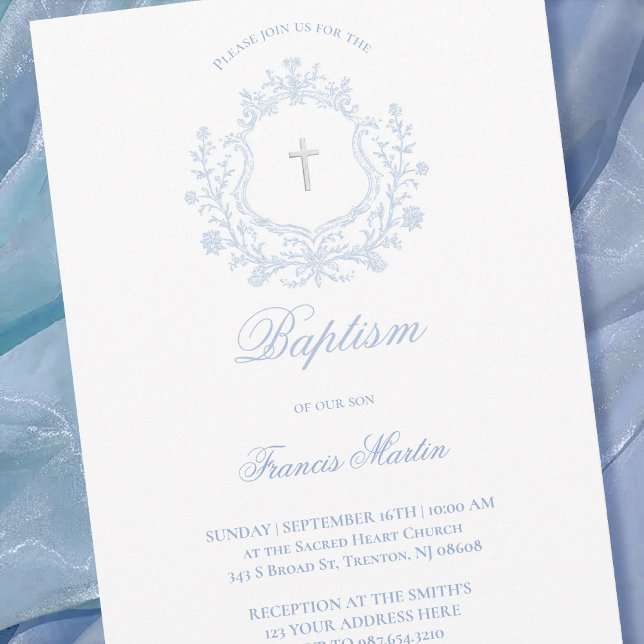 Invitación cresta azul pastel niño Bautizo (Subido por el creador)