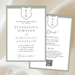 Invitación Cresta clásica formal elegante escritura verde bod