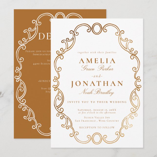 Invitación Cresta de boda victoriana (Anverso / Reverso)