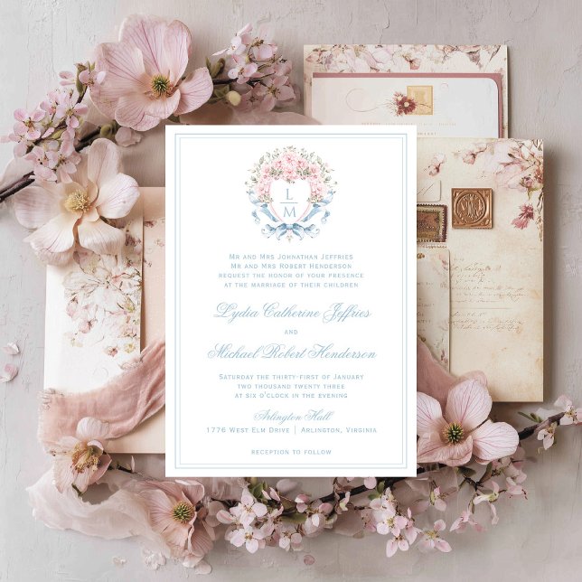 Invitación Crestá de Flor de Cerezo Dulce  | Boda de Monogram (Subido por el creador)