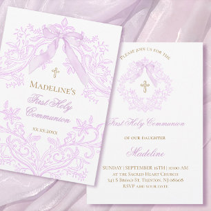 Invitación cresta de lila acuarela Primera Comunión
