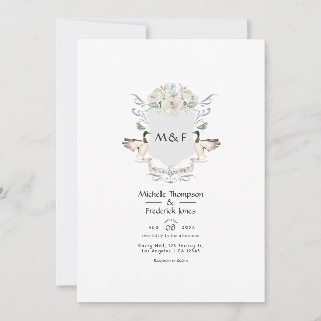 Invitación Cresta de Monograma de Boda junto al Lago (Anverso)