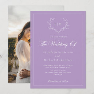 Invitación Cresta de Monograma de Lavanda Elegante para Foto 