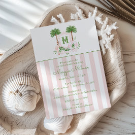 Invitación Cresta de Monograma de Rayas de Cabaña Palm Beach