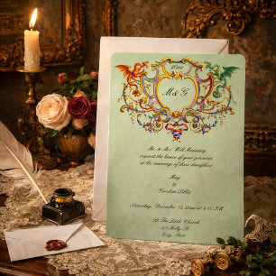 Invitación Crestá Rococó 1793 con monograma de dragones medie
