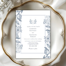 Crestón de monograma elegante azul francés boda