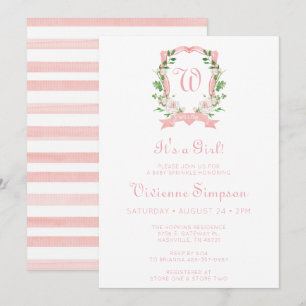 Invitación Crestón Floral Monogramado Es Una Niña Baby Sprink