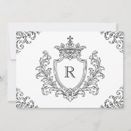 Invitación Crestón Inicial Tradicional Monograma Bautizo Negr
