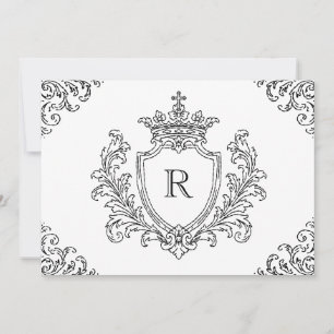 Invitación Crestón Inicial Tradicional Monograma Bautizo Negr