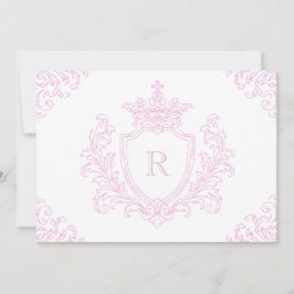 Invitación Crestón Monograma Tradicional Rosa para Bautizo de