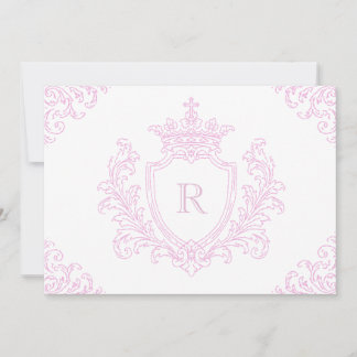 Invitación Crestón Monograma Tradicional Rosa para Bautizo de