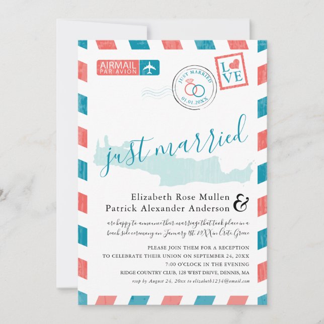 Invitación Crete Grecia Antiguo Boda de correo aéreo (Anverso)