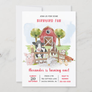 Invitación Cría 1.ᵉʳ Nacimiento Animales De Granja Niños Barn