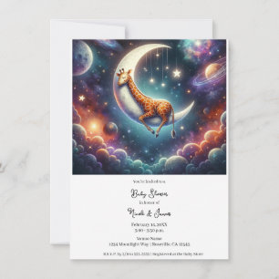 Invitación Cría Celestial de Jirafa Durmiendo en la Luna y la