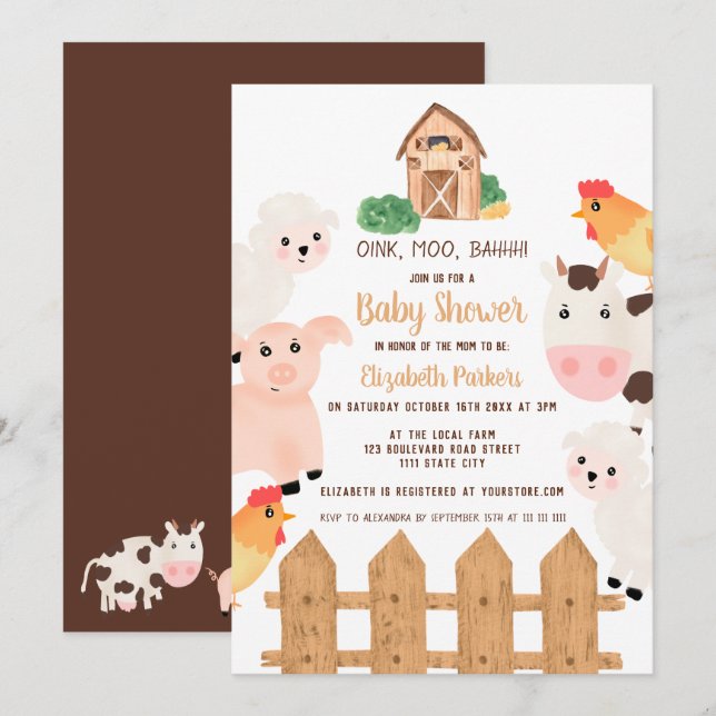 Invitación Cría de animales de granja barnyard ducha de bebé  (Anverso / Reverso)