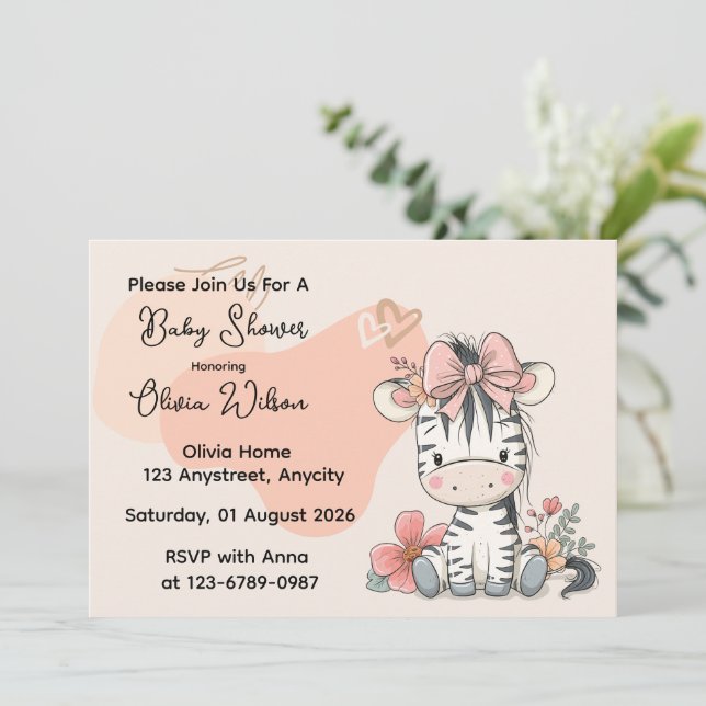 Invitación Cría de cebra sentada con cinta (Anverso de pie)