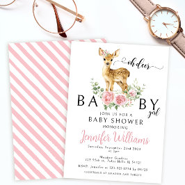 Invitación Cría de ciervo floral rosa lindo ducha de bebé Inv
