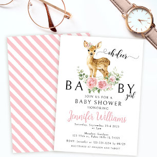 Invitación Cría de ciervo floral rosa lindo ducha de bebé Inv