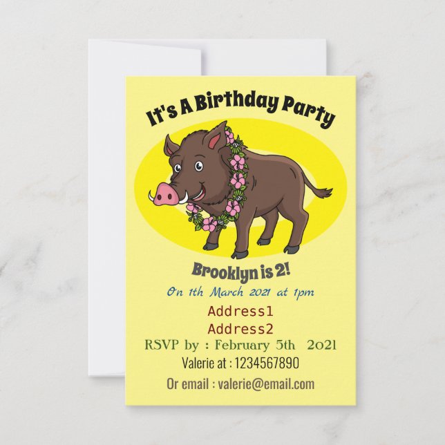 Invitación Cría de jabalí y flores de personalizado (Anverso)