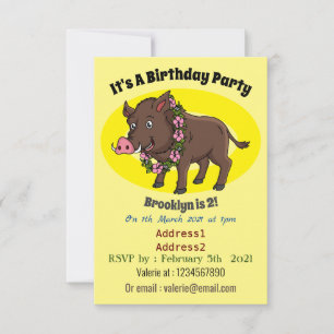 Invitación Cría de jabalí y flores de personalizado