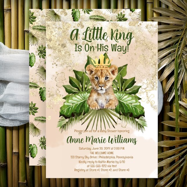 Invitación Cría de León Un pequeño rey está en camino Baby Sh (Lion Cub A Little King Is On His Way Safari Jungle Baby Shower Invitation - Print | Digital Download)