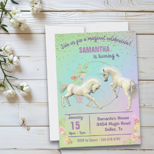 Invitación Crías Divertidas de Unicornio Fantasía de Arcoíris