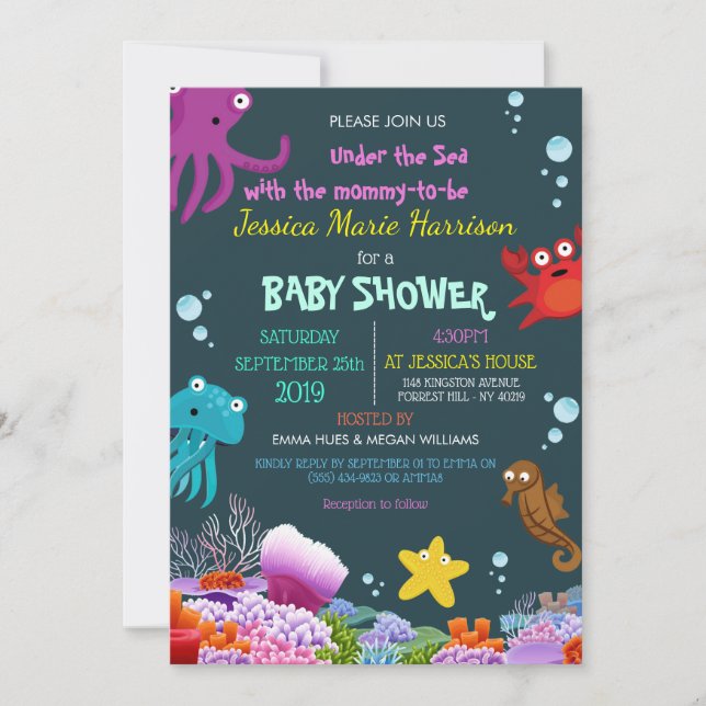 Invitación Criatura linda debajo del océano Baby Shower RSVP (Anverso)
