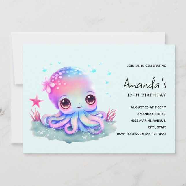 Invitación Criatura marina de Octopus Cute (Anverso)