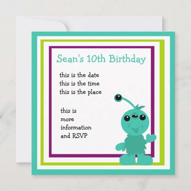 Invitación Criaturas alienígenas de pequeños monstruos (Anverso)