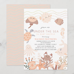 Invitación Criaturas bajo el mar Fiesta de bebé boho rosa