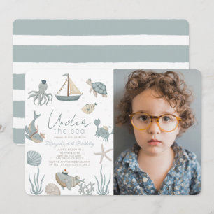 Invitación Criaturas bajo el mar Niño azul Cumpleaños Foto