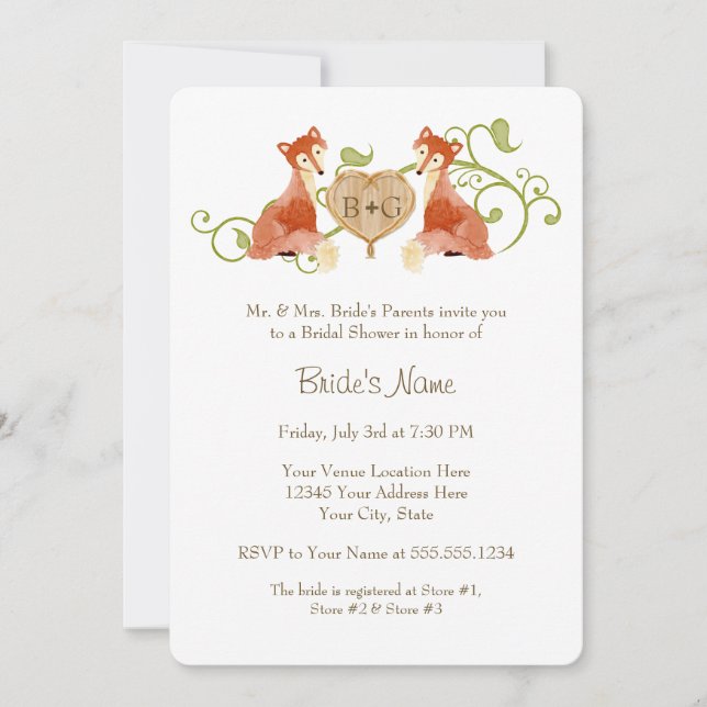 Invitación Criaturas de animales de Woodland, Bodas de Fox n  (Anverso)