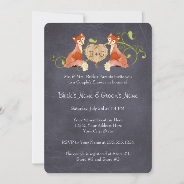 Invitación Criaturas de animales de Woodland, Bodas de Fox n  (Anverso)