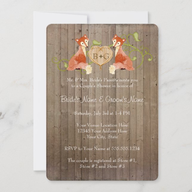 Invitación Criaturas de animales de Woodland, Bodas de Fox n  (Anverso)