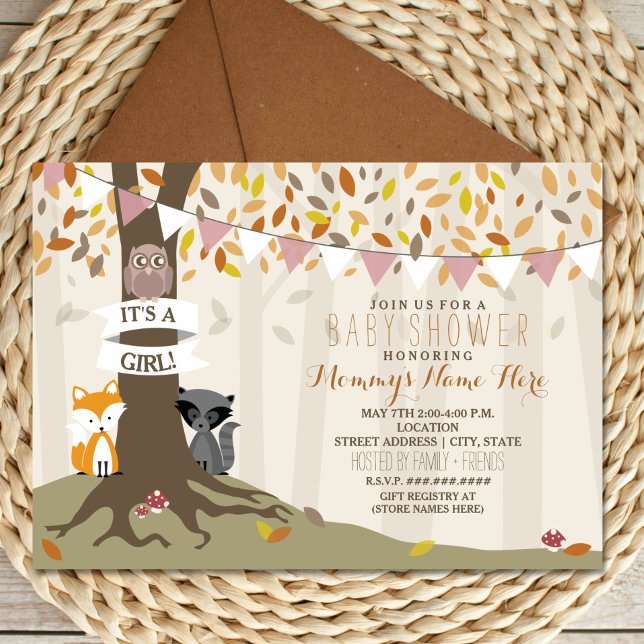 Invitación Criaturas de Woodland otoño en Baby Shower - Chica (Subido por el creador)