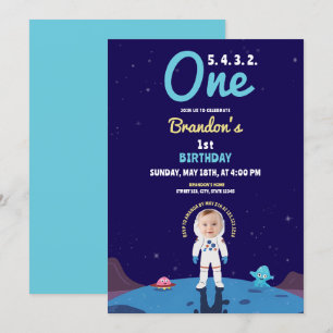 Invitación Criaturas del espacio azul acuarela Foto Primer cu