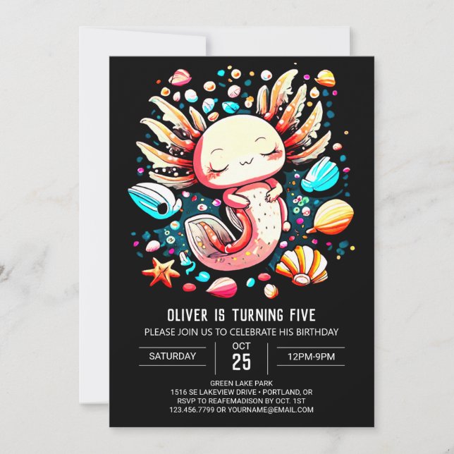 Invitación Criaturas del mar Axolotl cumpleaños caprichoso (Anverso)
