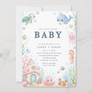 Invitación Criaturas Marinas Animales del Océano Baby Shower