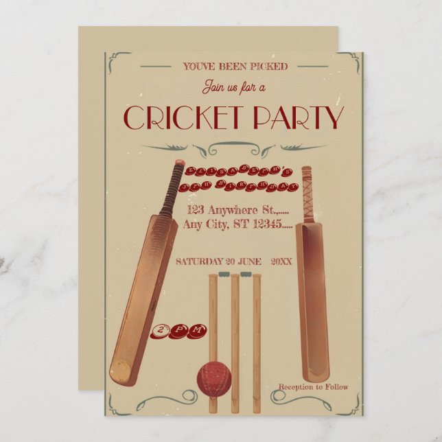 Invitación Cricket Birthday Party Sports Invitation (Anverso / Reverso)