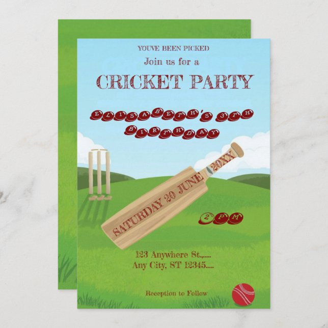 Invitación Cricket Birthday Party Sports Invitation (Anverso / Reverso)
