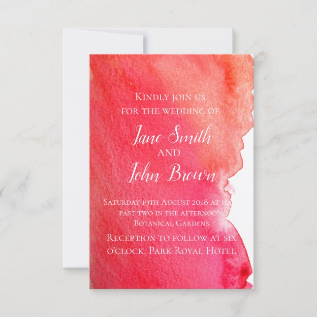 Invitación Crimen rojo acuarela arte moderno boda boho (Anverso)
