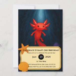 Invitación Crimson Axolotl en cumpleaños de hongos Grotto
